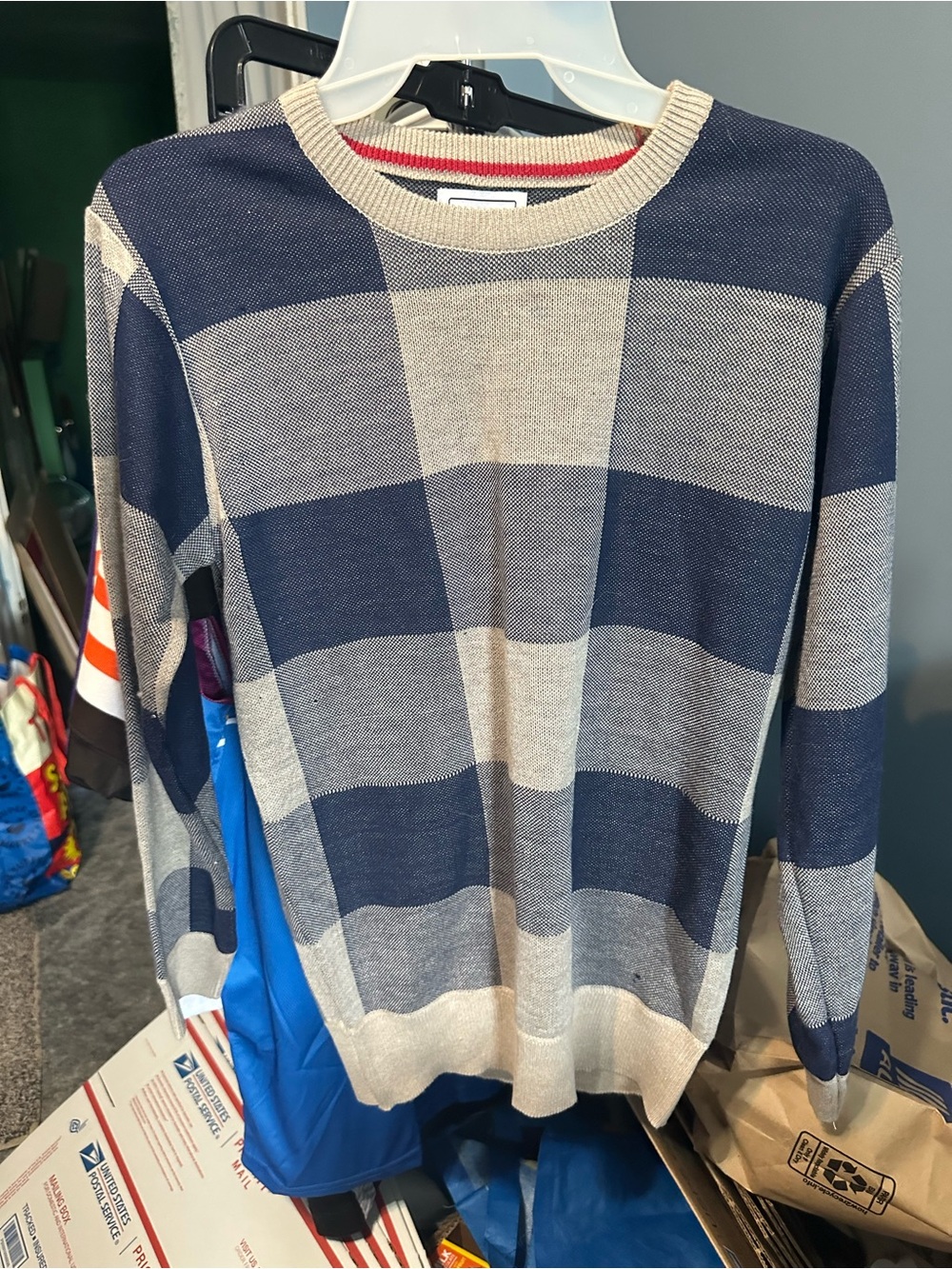 Boys Navy and Cream Wide-Stripe Crewneck Sweater